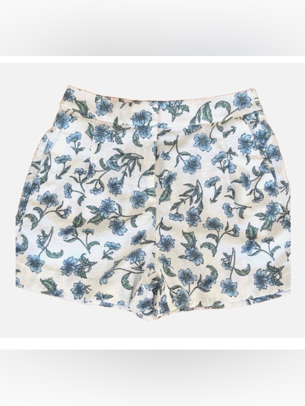 J.Crew Linen Blend Floral Shorts Size 0 Blue White Coastal Cottagecore Summer